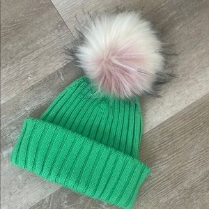 Green Knit Pom-Pom Beanie for Kids